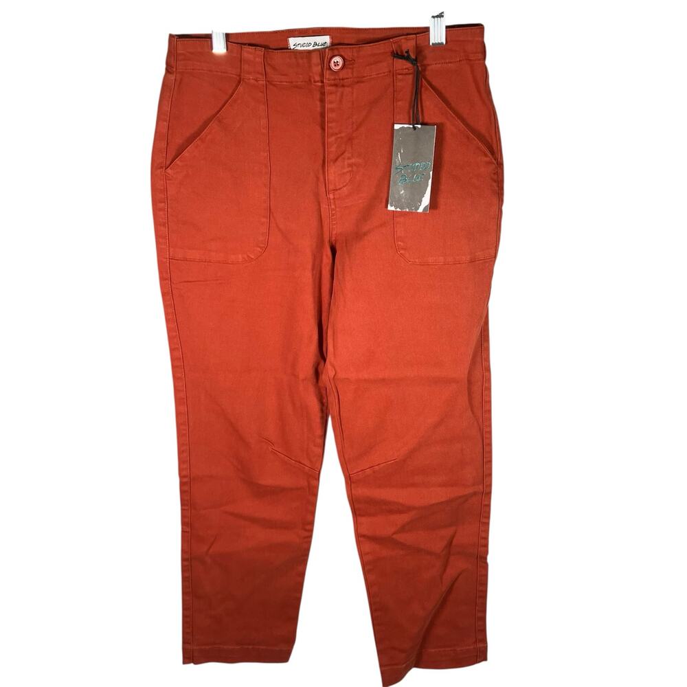 Studio Blue Rust‎ Orange Cropped Pants Womens 28 Cotton Stretch Utility Trousers